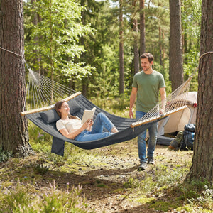 Hängematte Outdoor mit Kopfstütze und Holzstäben 200x140cm