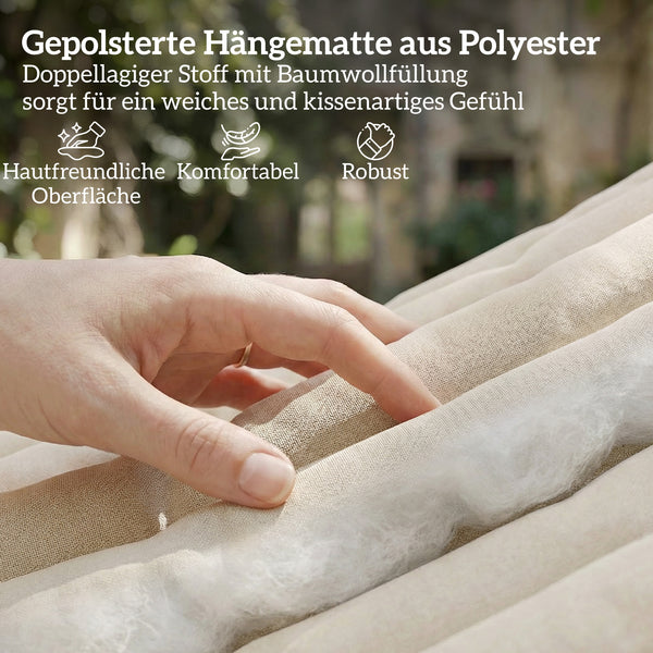 Hängematte Outdoor mit Kopfstütze und Holzstäben 200x140cm