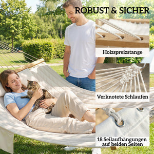 Hängematte Outdoor mit Kopfstütze und Holzstäben 200x140cm