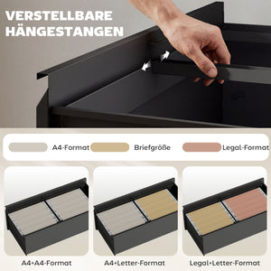 Hängeregisterschrank Rollcontainer abschliessbar mit Schubladen und Hängeregistratur schwarz