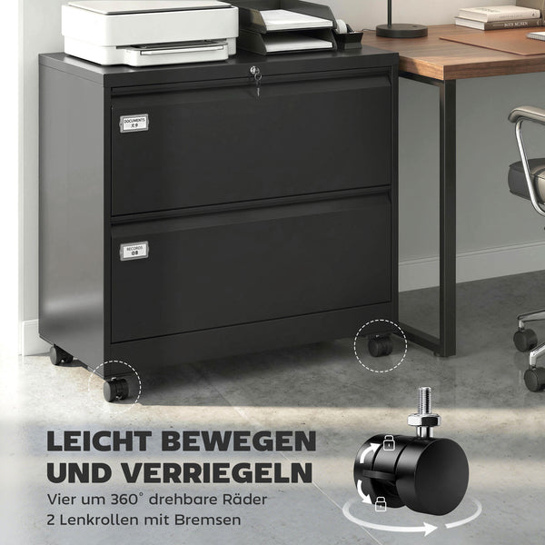 Hängeregisterschrank Rollcontainer abschliessbar mit Schubladen und Hängeregistratur schwarz