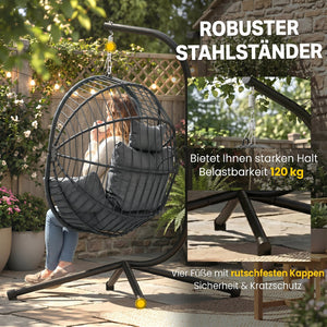 Hängesessel Egg Chair Outdoor mit Polster für Garten Balkon grau