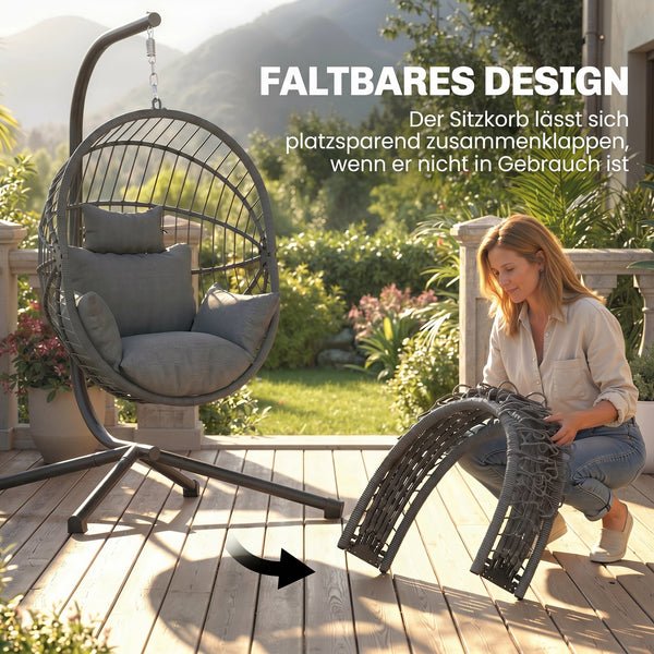 Hängesessel Egg Chair Outdoor mit Polster für Garten Balkon grau