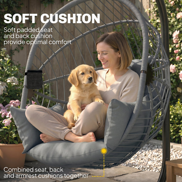 Hängesessel Egg Chair Outdoor mit Polster für Garten Balkon grau