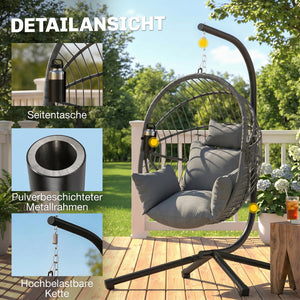 Hängesessel Egg Chair Outdoor mit Polster für Garten Balkon grau