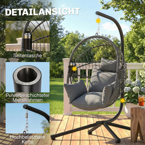 Hängesessel Egg Chair Outdoor mit Polster für Garten Balkon grau