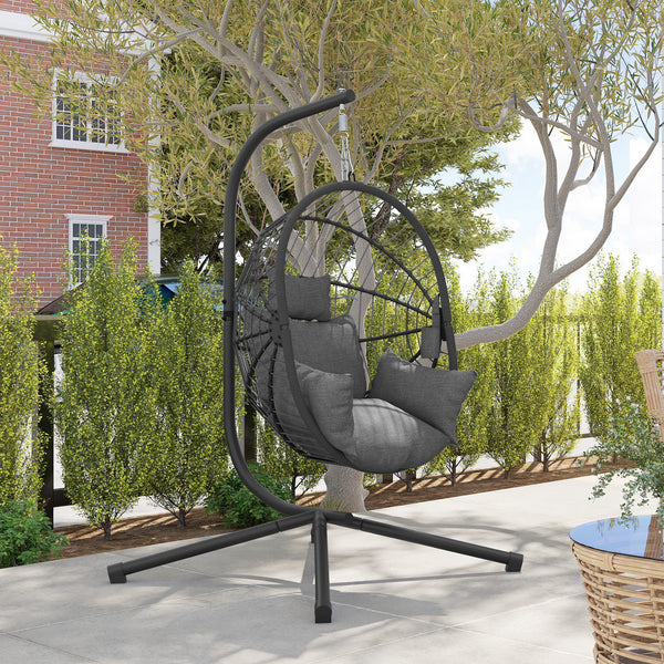 Hängesessel Egg Chair Outdoor mit Polster für Garten Balkon grau