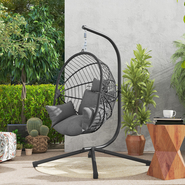 Hängesessel Egg Chair Outdoor mit Polster für Garten Balkon grau