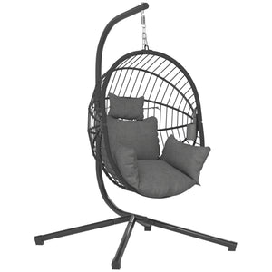 Hängesessel Egg Chair Outdoor mit Polster für Garten Balkon grau