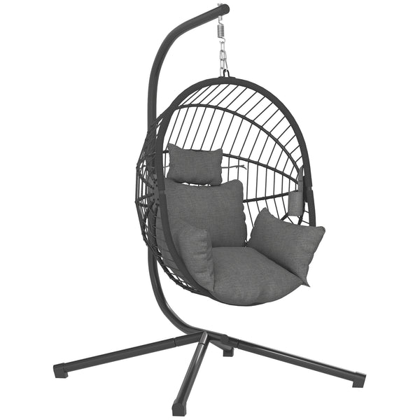 Hängesessel Egg Chair Outdoor mit Polster für Garten Balkon grau