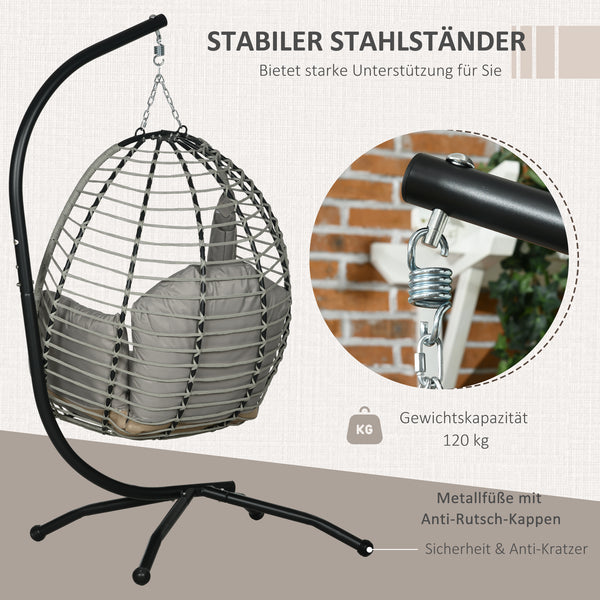 Hängesessel faltbar mit Kissen Metallgestell und Becherhalter grau