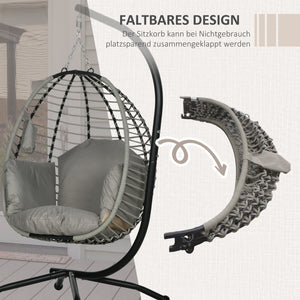 Hängesessel faltbar mit Kissen Metallgestell und Becherhalter grau