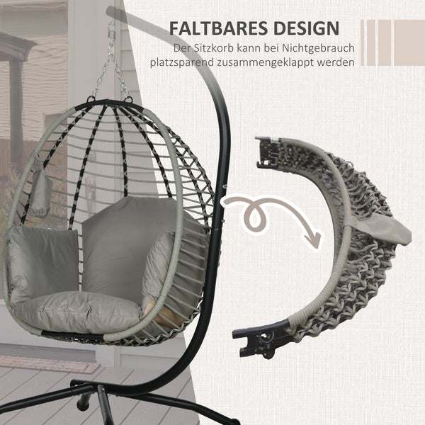 Hängesessel faltbar mit Kissen Metallgestell und Becherhalter grau