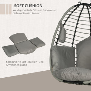 Hängesessel faltbar mit Kissen Metallgestell und Becherhalter grau