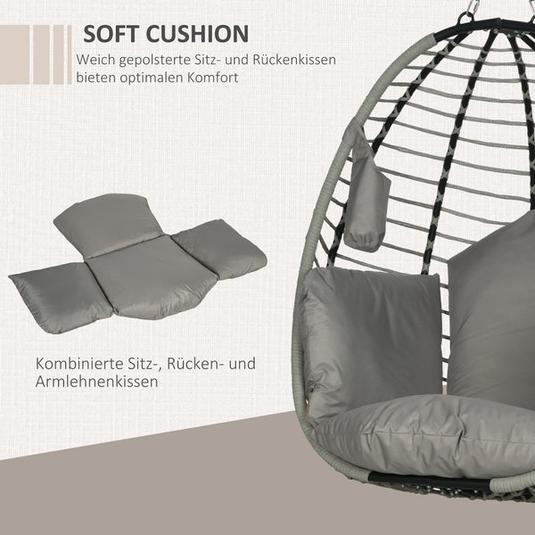 Hängesessel faltbar mit Kissen Metallgestell und Becherhalter grau