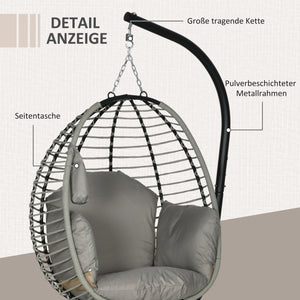 Hängesessel faltbar mit Kissen Metallgestell und Becherhalter grau
