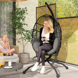 Hängesessel Outdoor bequem mit Ständer und Kissen schwarz