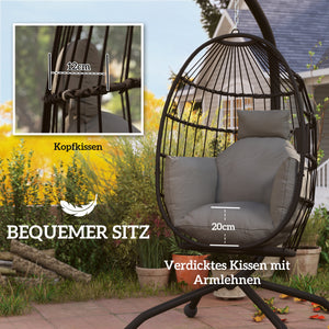 Hängesessel Outdoor bequem mit Ständer und Kissen schwarz