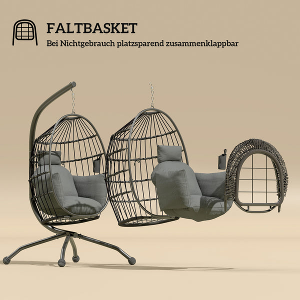Hängesessel Outdoor bequem mit Ständer und Kissen schwarz
