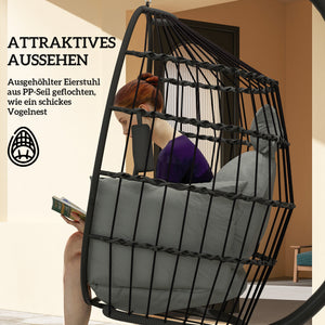 Hängesessel Outdoor bequem mit Ständer und Kissen schwarz