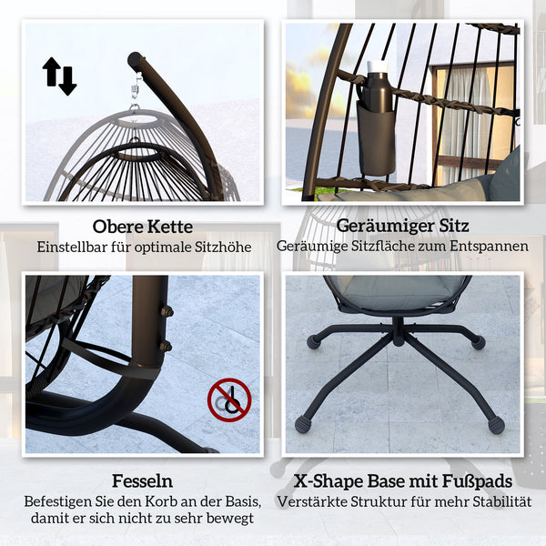 Hängesessel Outdoor bequem mit Ständer und Kissen schwarz