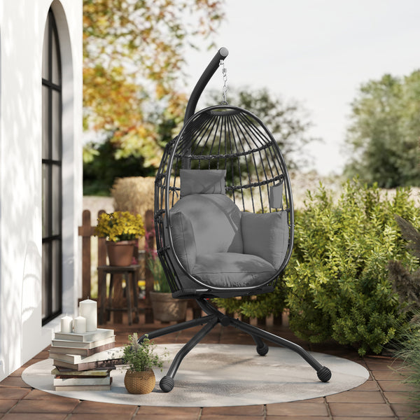 Hängesessel Outdoor bequem mit Ständer und Kissen schwarz