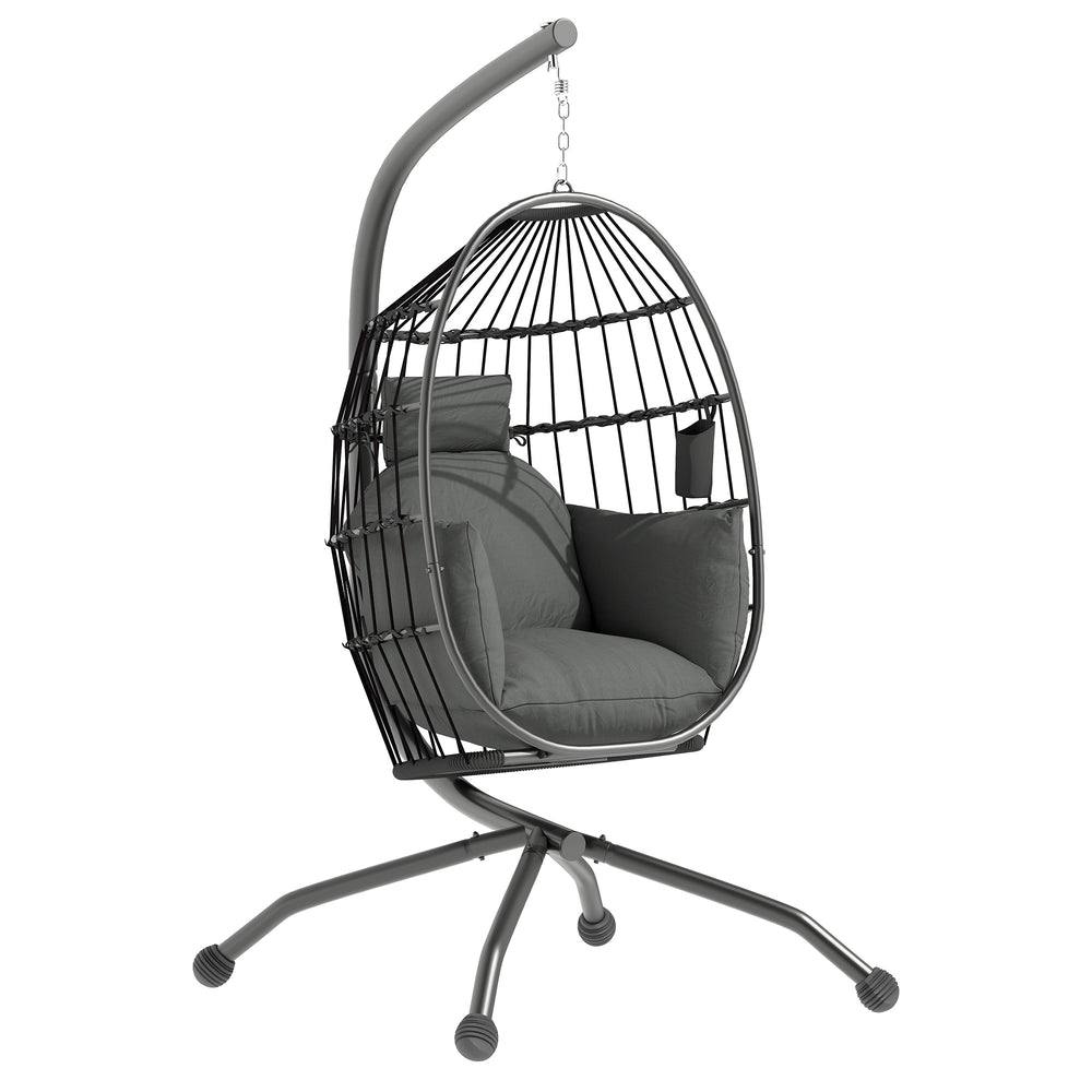 Hängesessel Outdoor bequem mit Ständer und Kissen schwarz