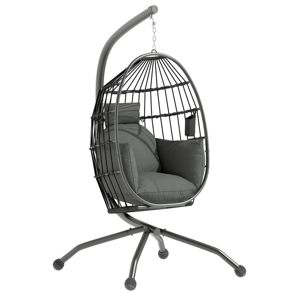 Hängesessel Outdoor bequem mit Ständer und Kissen schwarz