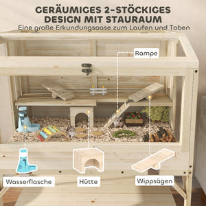 Hamsterkäfig mit 2 Ebenen Zubehör und Aufbewahrung aus Holz