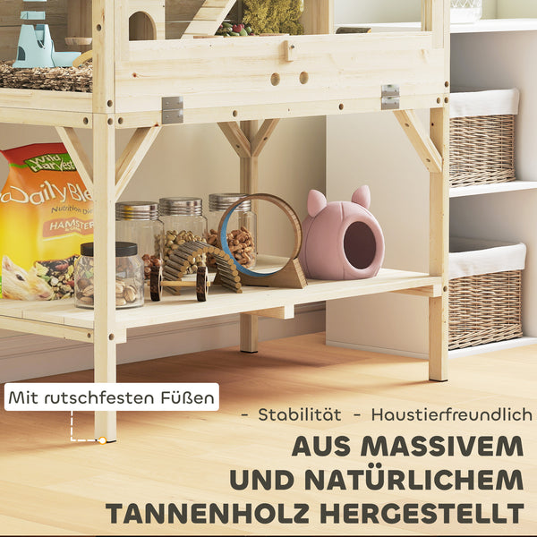 Hamsterkäfig mit 2 Ebenen Zubehör und Aufbewahrung aus Holz