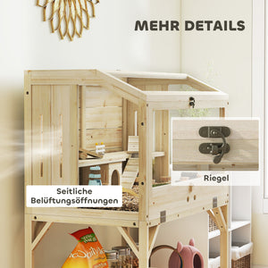Hamsterkäfig mit 2 Ebenen Zubehör und Aufbewahrung aus Holz