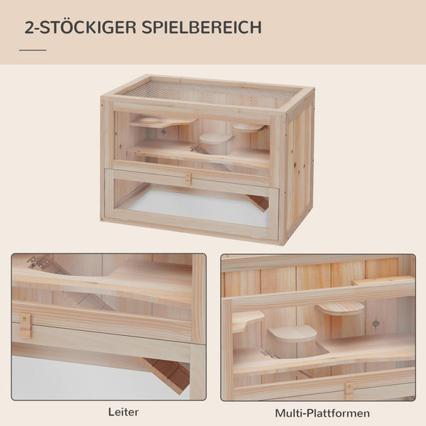 Hamsterkäfig für Zwerghamster Mäuse mit 2 Etagen und Zubehör Holz