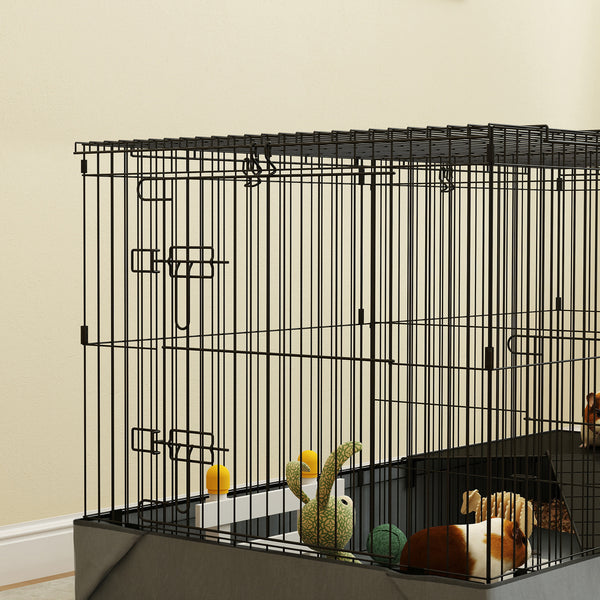 Hamsterkäfig 2-in-1 mit Rampe und Stoffboden schwarz