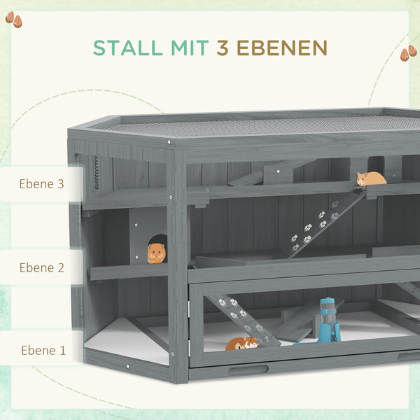 Hamsterkäfig gross mit 3 Etagen aus Holz und Metall