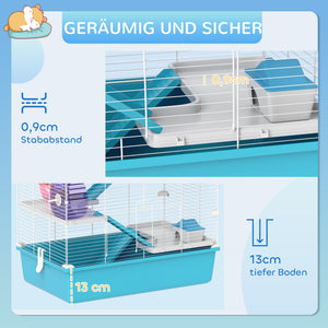 Hamsterkäfig 6-stöckig mit Röhren & Laufrad 58x36x81cm Hellblau