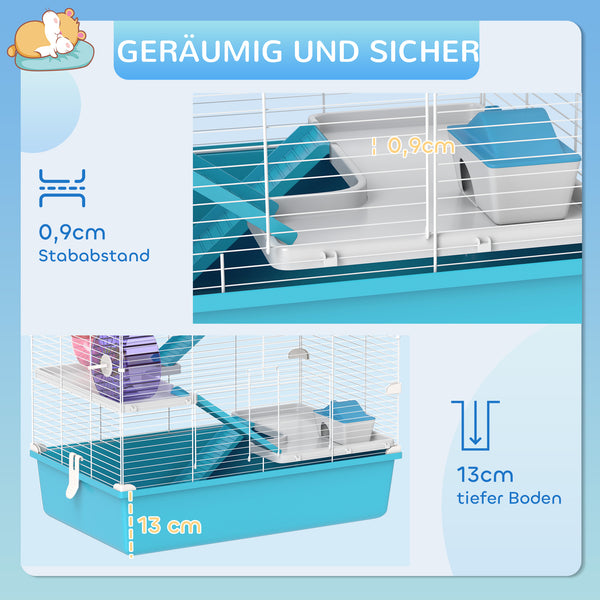 Hamsterkäfig 6-stöckig mit Röhren & Laufrad 58x36x81cm Hellblau