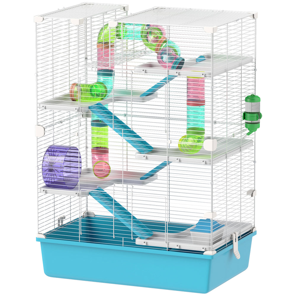 Hamsterkäfig 6-stöckig mit Röhren & Laufrad 58x36x81cm Hellblau