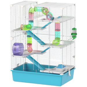 Hamsterkäfig 6-stöckig mit Röhren & Laufrad 58x36x81cm Hellblau