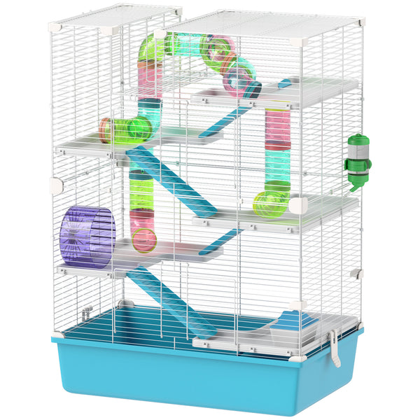 Hamsterkäfig 6-stöckig mit Röhren & Laufrad 58x36x81cm Hellblau