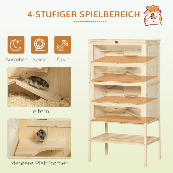 Hamsterkäfig gross mehrstöckig mit Gitterdach aus Holz