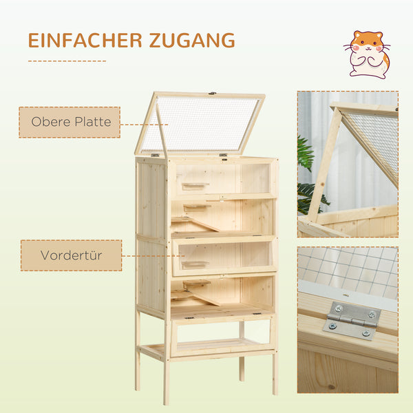 Hamsterkäfig gross mehrstöckig mit Gitterdach aus Holz