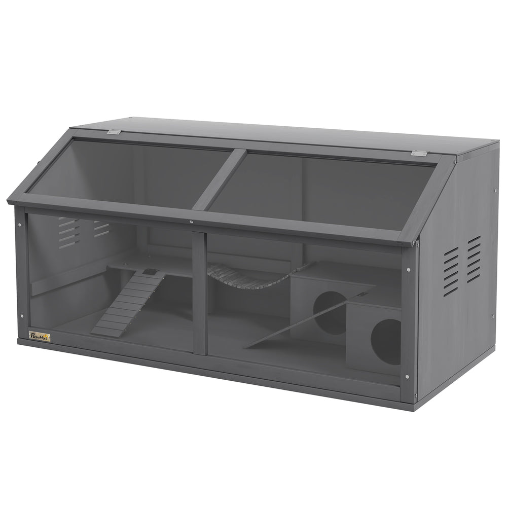 Gabbia per criceti in legno 100 cm con ponte sospeso, grigio scuro, naturale