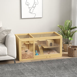 Hamsterkäfig Holz 100cm Spielhaus Schaukeln Leitern Natur