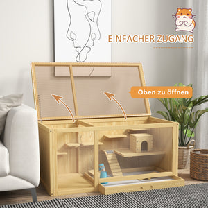 Hamsterkäfig Holz 100cm Spielhaus Schaukeln Leitern Natur