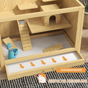 Hamsterkäfig Holz 100cm Spielhaus Schaukeln Leitern Natur