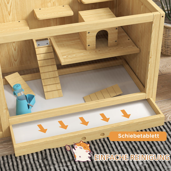 Hamsterkäfig Holz 100cm Spielhaus Schaukeln Leitern Natur