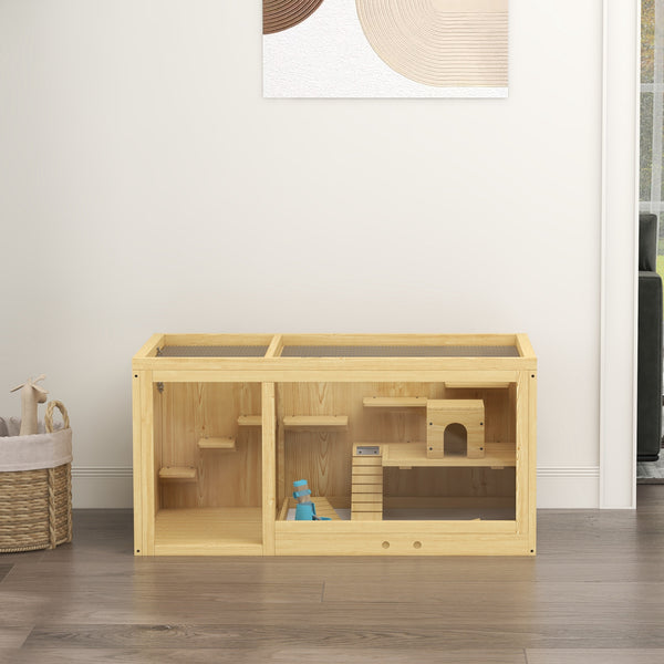 Hamsterkäfig Holz 100cm Spielhaus Schaukeln Leitern Natur