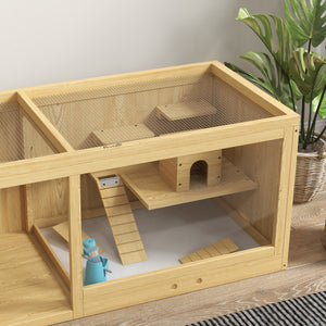 Hamsterkäfig Holz 100cm Spielhaus Schaukeln Leitern Natur