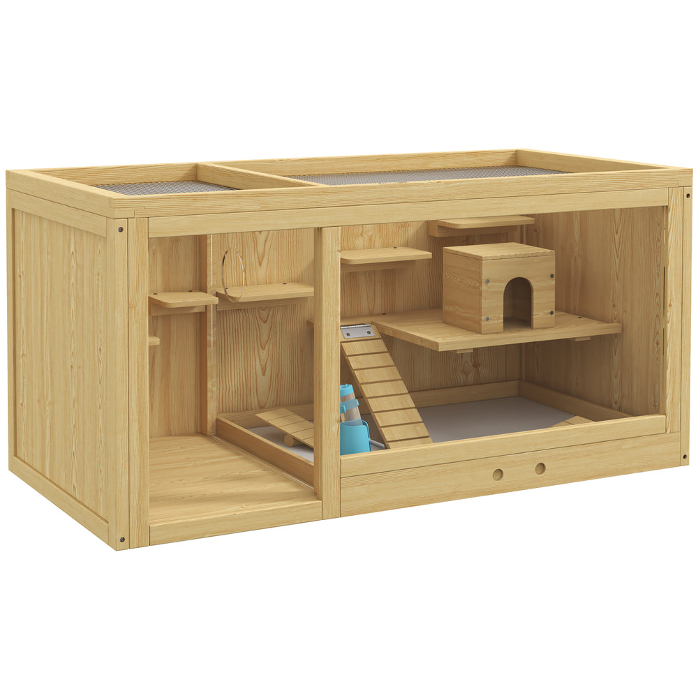 Gabbia per criceti, in legno, 100 cm, casetta con altalene e scale, finitura naturale