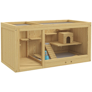 Hamsterkäfig Holz 100cm Spielhaus Schaukeln Leitern Natur